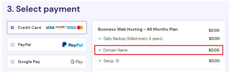 Hostinger domain: payment