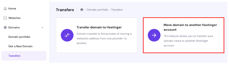 Hostinger domain: transfer homepage