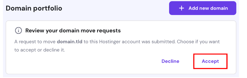 Hostinger domain: accept domain