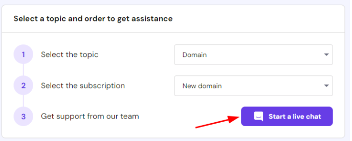 Hostinger domain: live chat