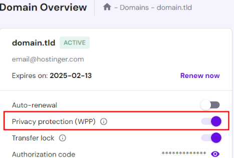 Hostinger domain: privacy options