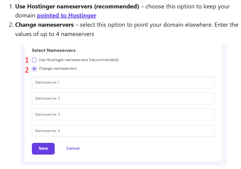 Hostinger domain: change nameserver